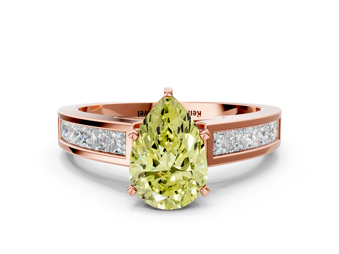 Rose gold Fancy Yellow Pear  Solitaire Diamond Ring with Channel-Set Band and Four-Prong Setting_3