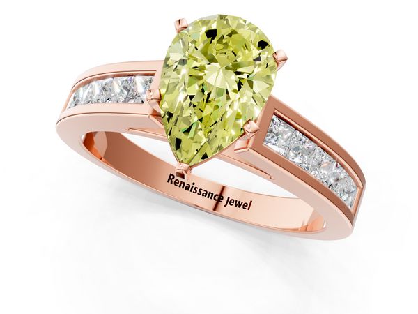 Rose gold Fancy Yellow Pear  Solitaire Diamond Ring with Channel-Set Band and Four-Prong Setting