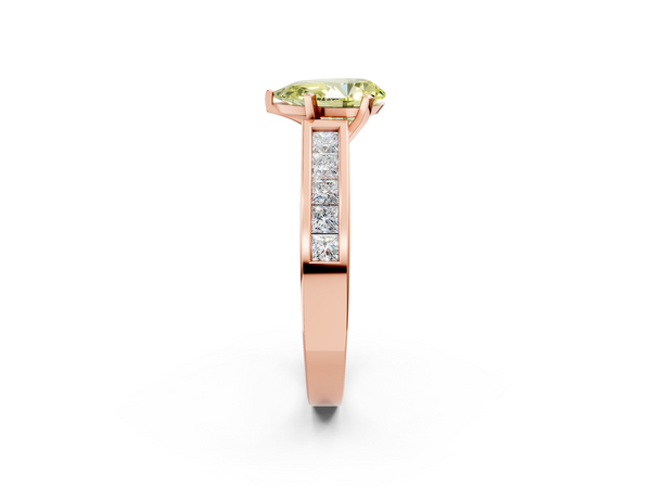 Rose gold Fancy Yellow Pear  Solitaire Diamond Ring with Channel-Set Band and Four-Prong Setting