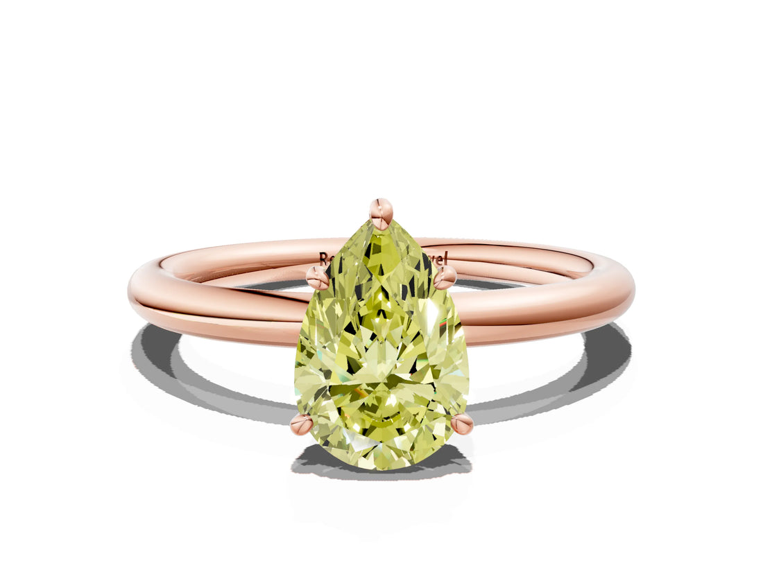 Rose gold Fancy Yellow Pear  Solitaire Diamond Ring with Four-Prong Setting on a Plain Band_20