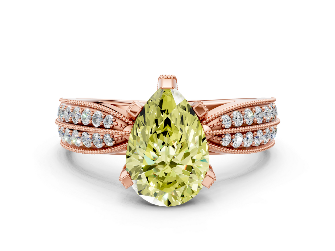 Rose gold Fancy Yellow Pear  Solitaire Diamond Ring with Milgrain Pavé Band and Four-Prong Setting_37