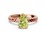 Rose gold Fancy Yellow Pear  Solitaire Diamond Ring with Milgrain and Black Enamel X Pattern Band_296