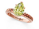 Rose gold Fancy Yellow Pear  Solitaire Diamond Ring with Milgrain and Black Enamel X Pattern Band_297