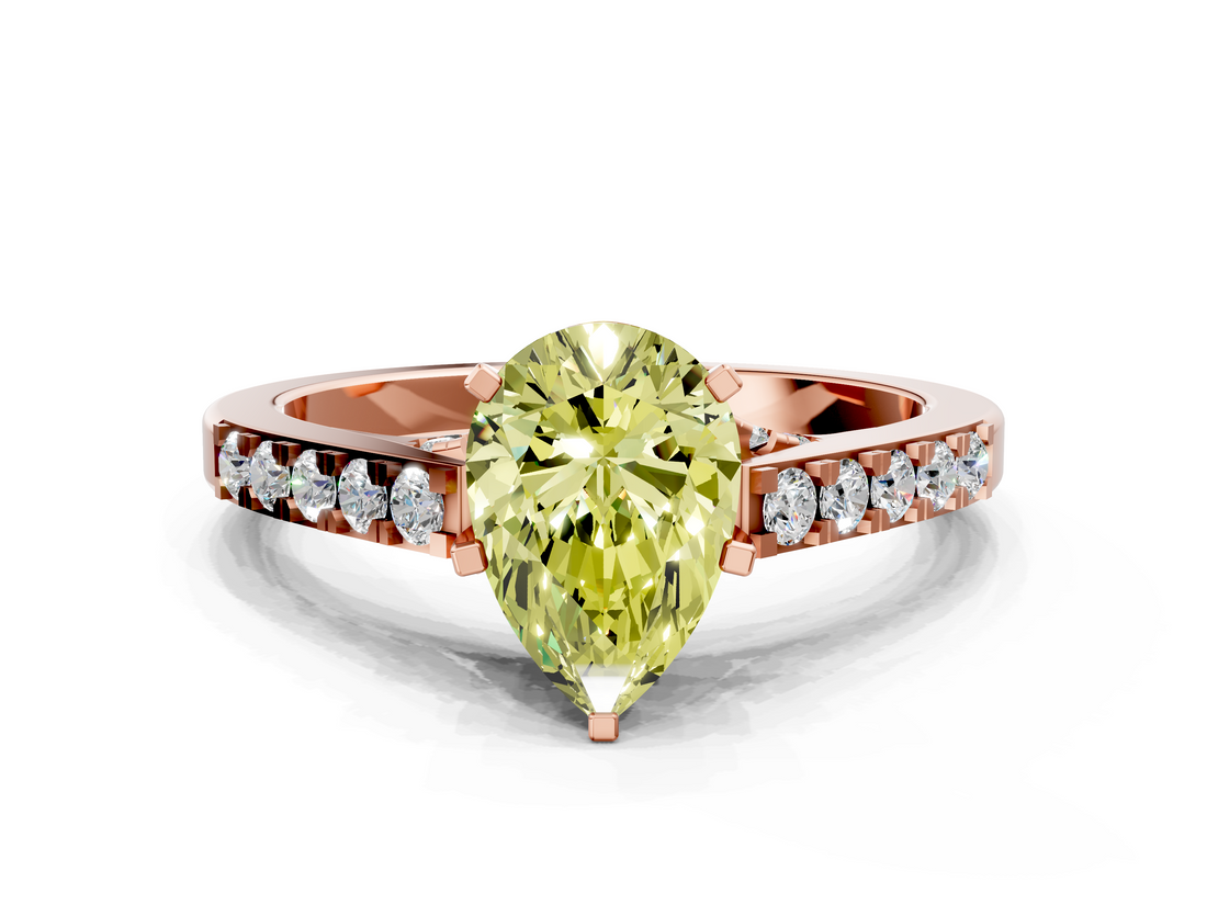 Rose gold Fancy Yellow Pear  Solitaire Diamond Ring with Pavé Band and Four-Prong Setting_69