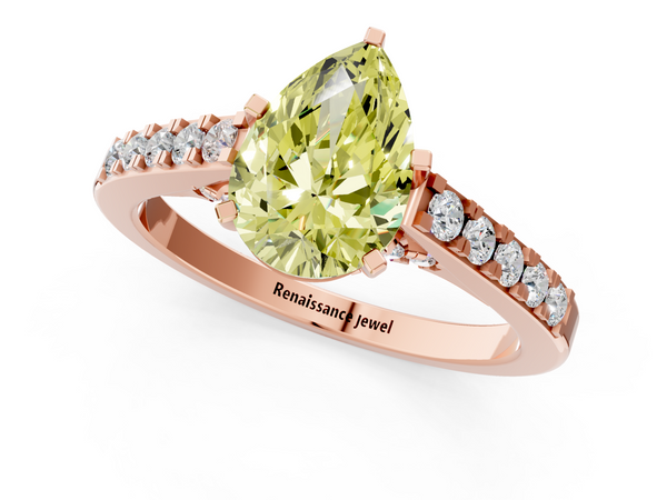 Rose gold Fancy Yellow Pear  Diamond Solitaire Ring with Pavé Band and Prong Setting