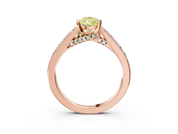 Rose gold Fancy Yellow Pear  Diamond Solitaire Ring with Pavé Band and Prong Setting