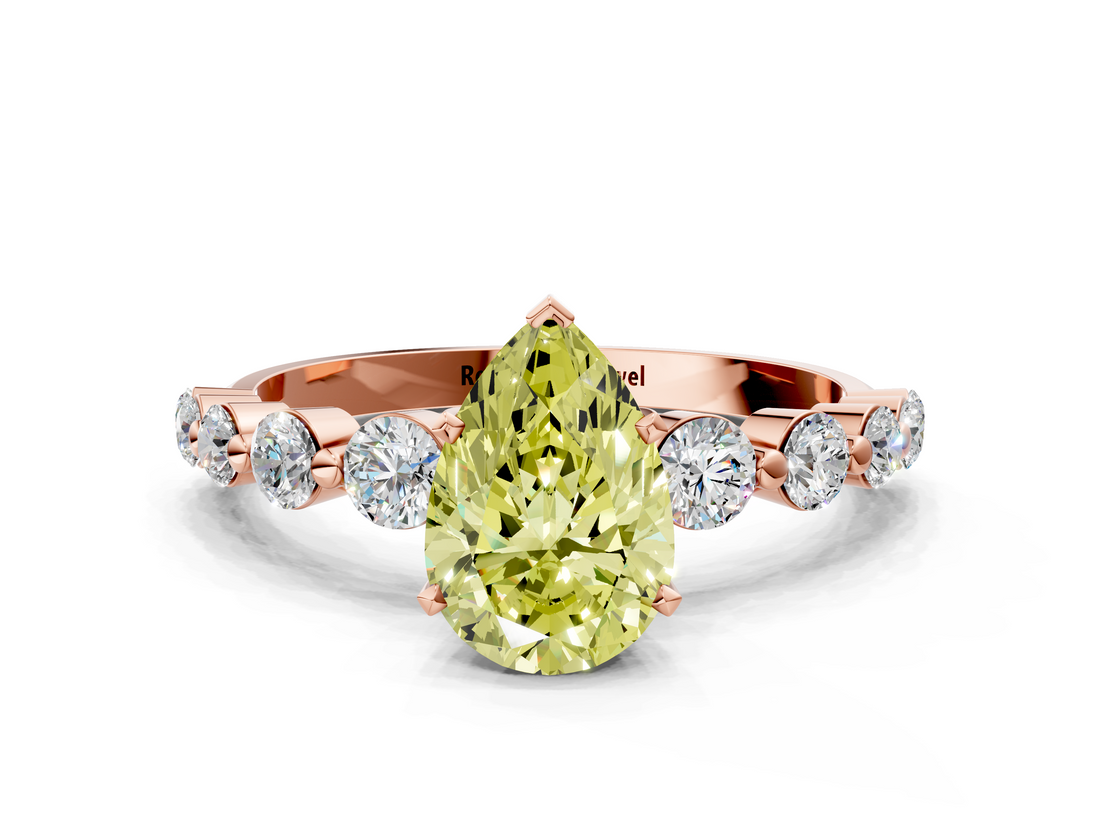 Rose gold Fancy Yellow Pear  Solitaire Diamond Ring with Pave Band and Four-Prong Setting_218