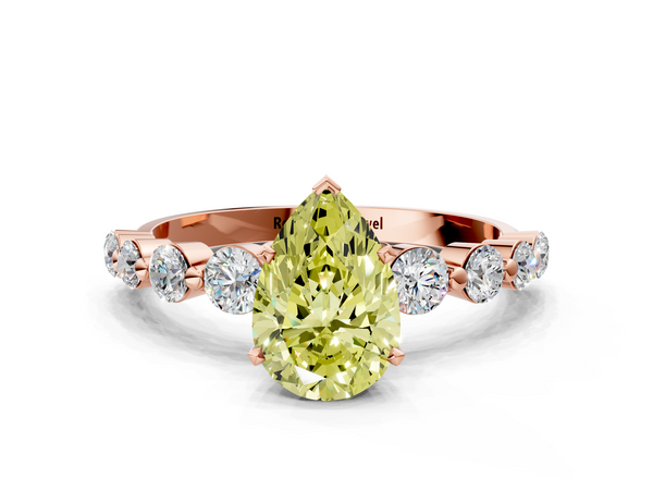 Rose gold Fancy Yellow Pear Cut Solitaire Diamond Ring with Pave Band and Four-Prong Setting