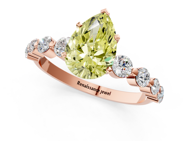 Rose gold Fancy Yellow Pear Cut Solitaire Diamond Ring with Pave Band and Four-Prong Setting