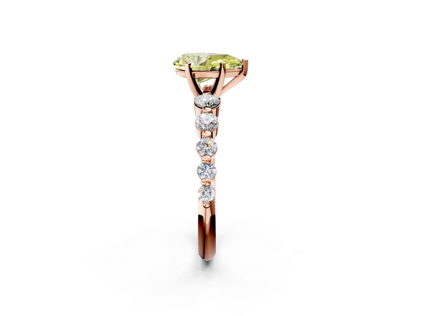 Rose gold Fancy Yellow Pear Cut Solitaire Diamond Ring with Pave Band and Four-Prong Setting