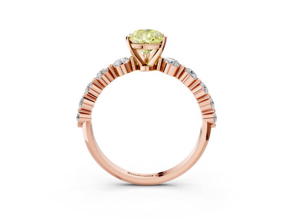 Rose gold Fancy Yellow Pear Cut Solitaire Diamond Ring with Pave Band and Four-Prong Setting