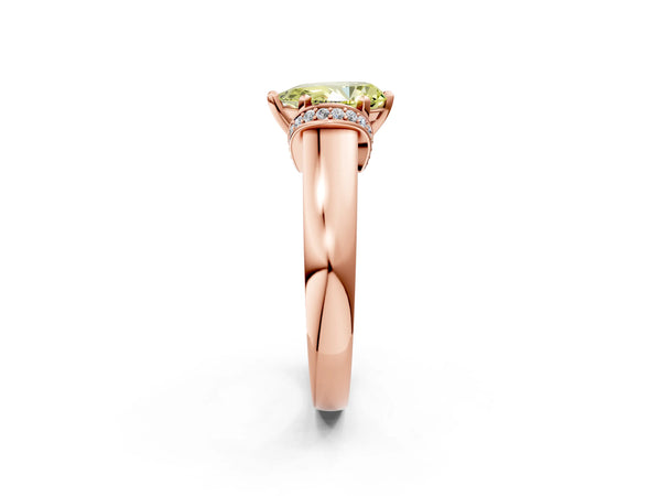 Rose gold Fancy Yellow Pear  Solitaire Diamond Ring with Pave Band and Six-Prong Setting