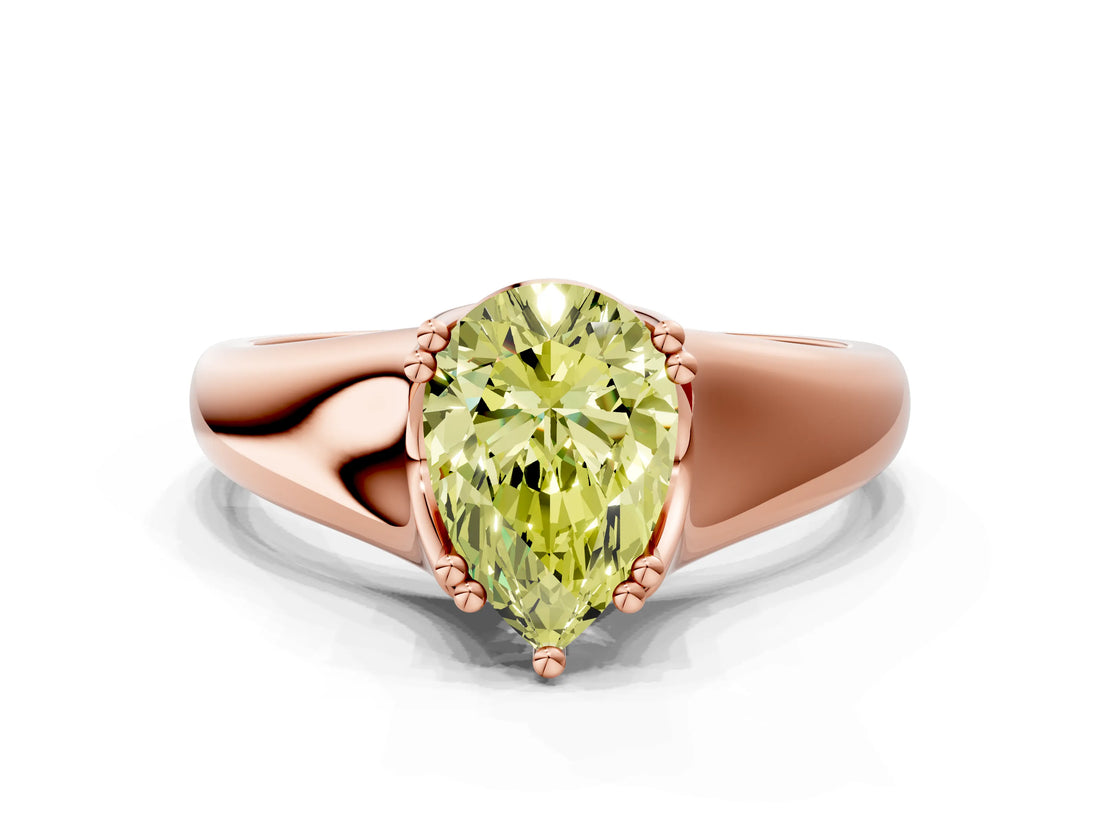 Rose gold Fancy Yellow Pear  Solitaire Diamond Ring with Six-Prong Cathedral Setting_32