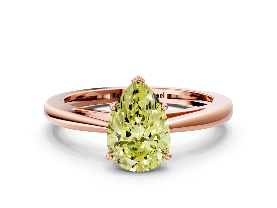 Rose gold Fancy Yellow Pear  Solitaire Diamond Ring with Split Shank and Four-Prong Setting_12