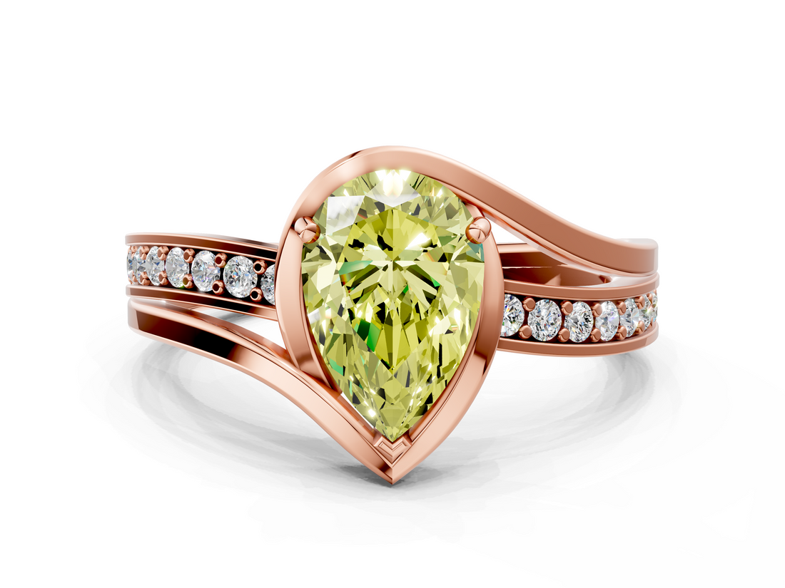 Rose gold Fancy Yellow Pear  Solitaire Diamond Ring with Split Shank and Prong Setting_63