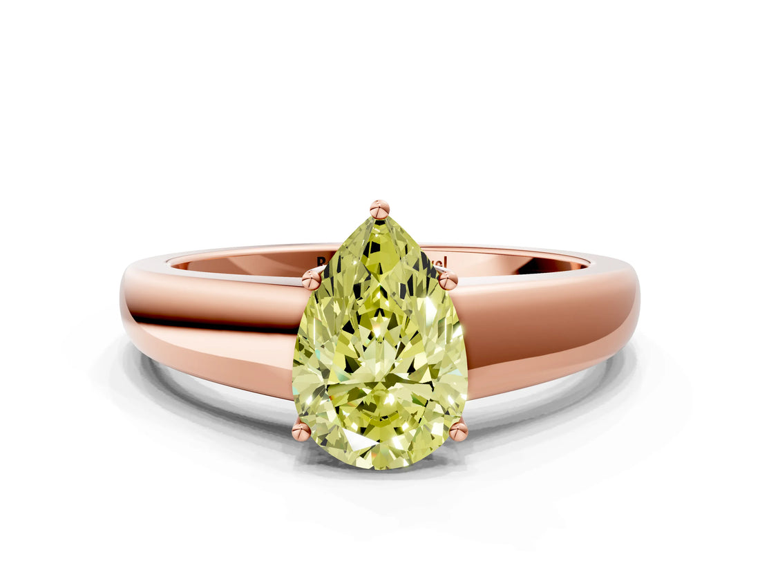 Rose gold Fancy Yellow Pear  Solitaire Diamond Ring with Tapered Band and Four-Prong Setting_49