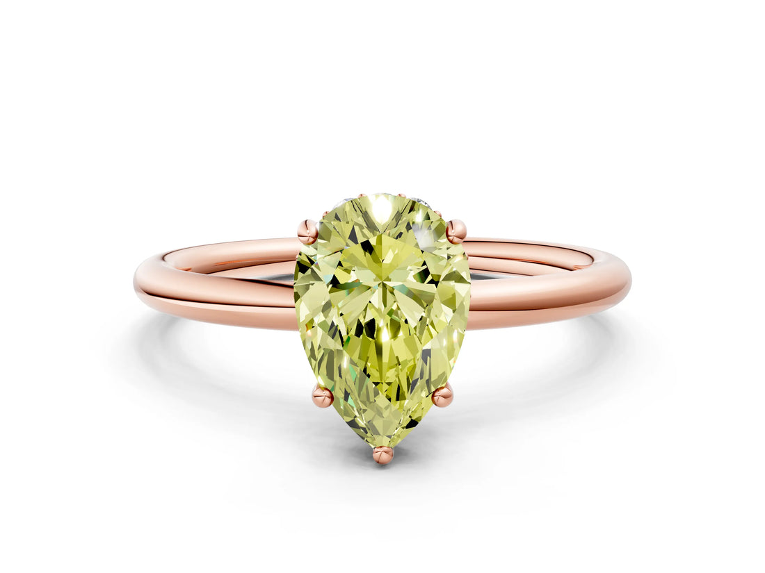 Rose gold Fancy Yellow Pear  Solitaire Diamond Ring with a Classic Band and Four-Prong Setting