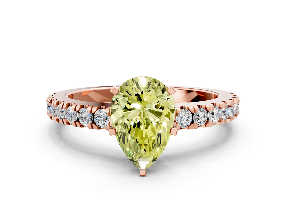 Rose gold Fancy Yellow Pear  Solitaire Diamond with Pavé Band and Four-Prong Setting_48