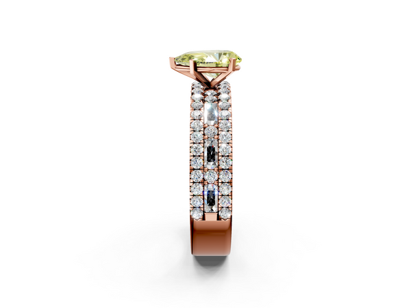 Rose gold Fancy Yellow Pear Cut Diamond Solitaire Ring with Pavé and Channel Set Band
