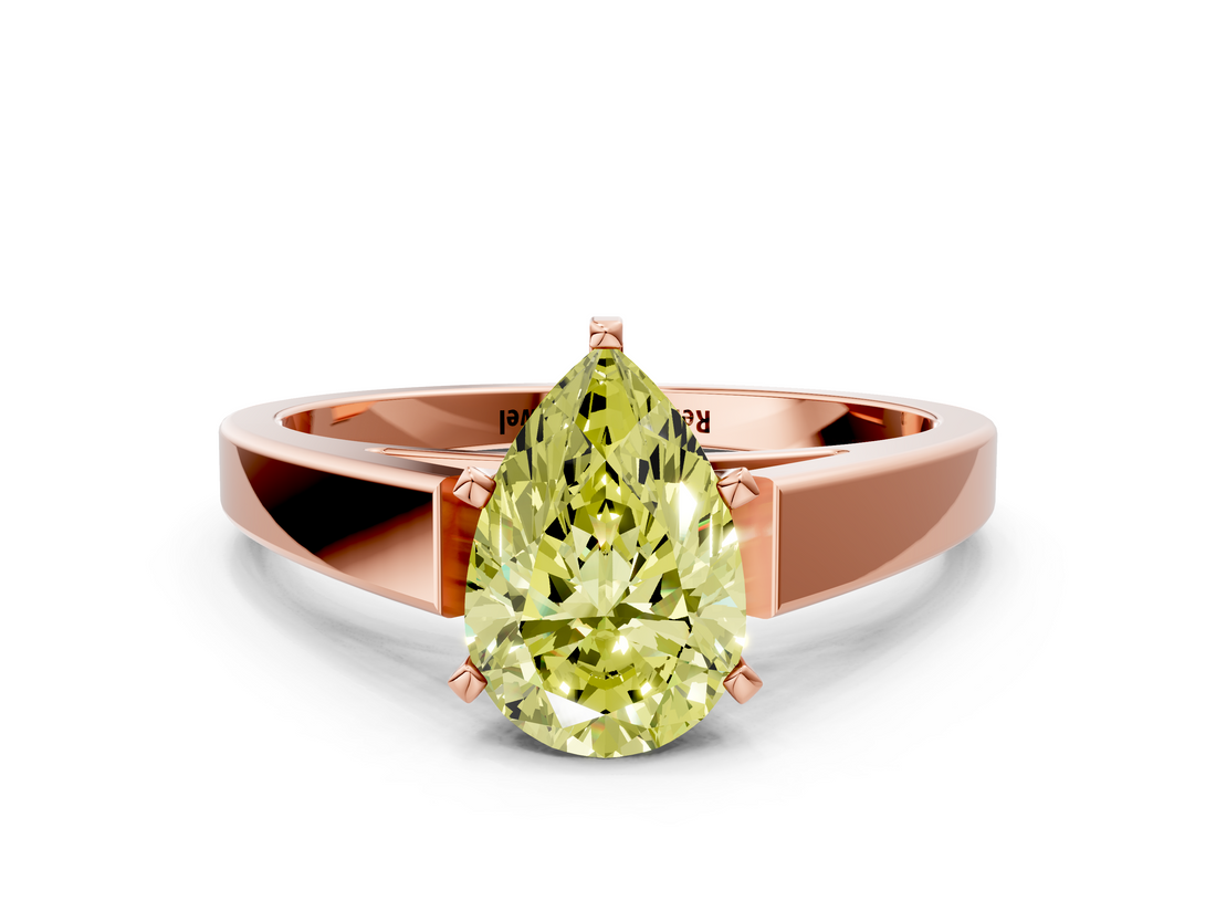 Rose gold Fancy Yellow Pear  Solitaire Engagement Ring with Four-Prong Setting and Tapered Band_3