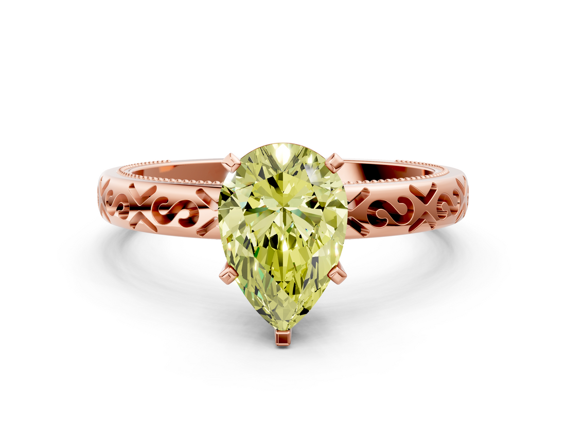 Rose gold Fancy Yellow Pear  Solitaire Engagement Ring with Scrollwork Band and Four-Prong Setting_114