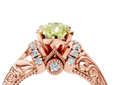 Rose gold Fancy Yellow Pear  Solitaire Filigree Engagement Ring with Halo and Prong Setting_67