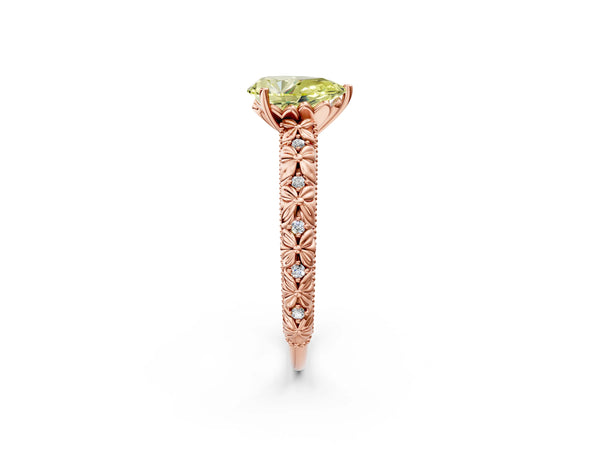 Rose gold Fancy Yellow Pear  Solitaire Floral Milgrain Engagement Ring