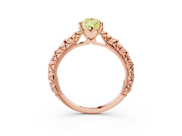 Rose gold Fancy Yellow Pear  Solitaire Floral Milgrain Engagement Ring