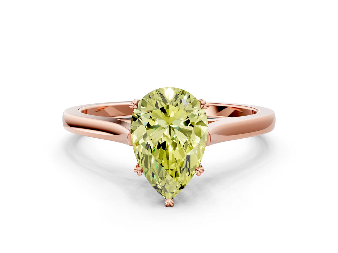 Rose gold Fancy Yellow Pear  Solitaire Heart Prong Engagement Ring with Tapered Band_54