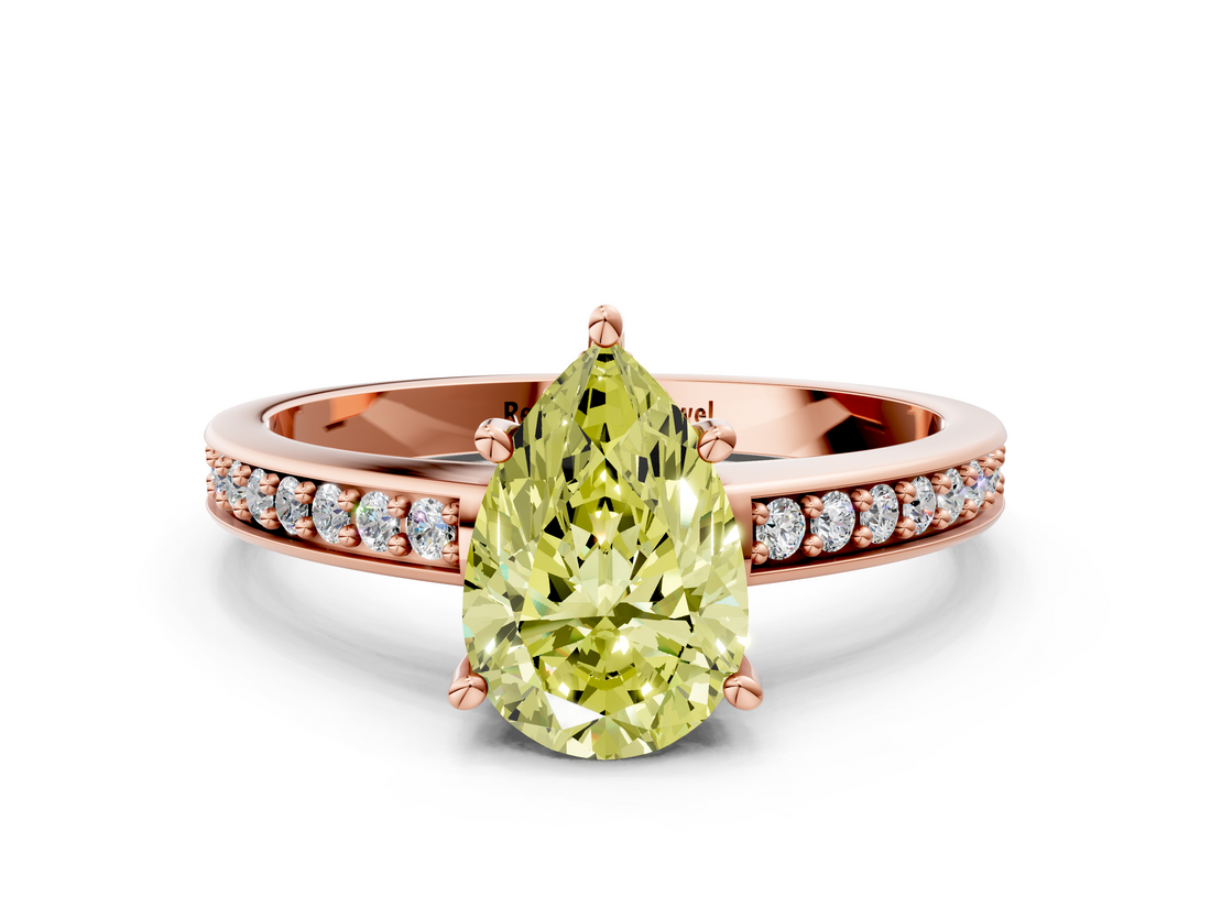 Rose gold Fancy Yellow Pear  Solitaire Pavé Band Prong Setting Ring_20
