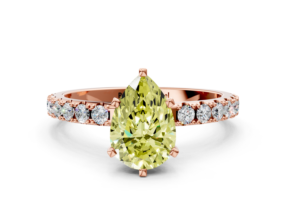 Rose gold Fancy Yellow Pear  Solitaire Pavé Band with Four-Prong Setting_139