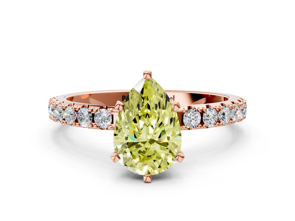 Rose gold Fancy Yellow Pear Cut Diamond Solitaire Pavé Band with Four-Prong Setting