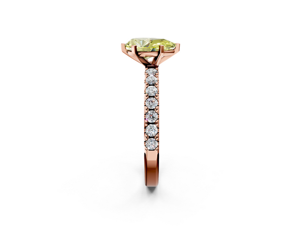 Rose gold Fancy Yellow Pear Cut Diamond Solitaire Pavé Band with Four-Prong Setting