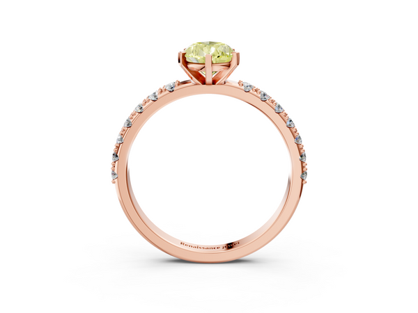 Rose gold Fancy Yellow Pear Cut Diamond Solitaire Pavé Band with Four-Prong Setting