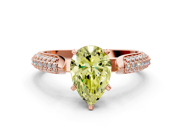 Rose gold Fancy Yellow Pear  Diamond Solitaire Engagement Ring with Pavé Band and Four-Prong Setting
