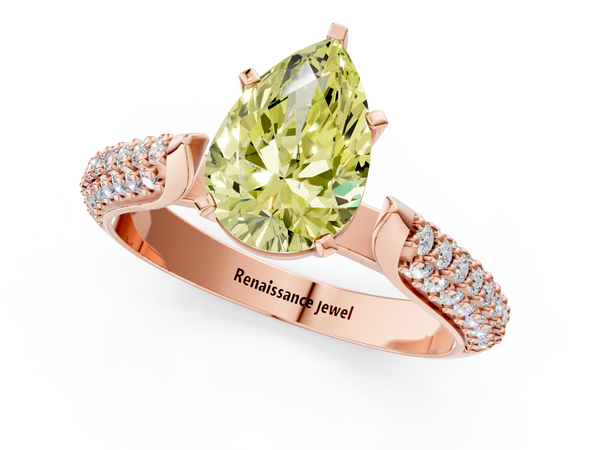 Rose gold Fancy Yellow Pear  Diamond Solitaire Engagement Ring with Pavé Band and Four-Prong Setting