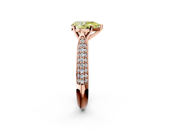 Rose gold Fancy Yellow Pear  Diamond Solitaire Engagement Ring with Pavé Band and Four-Prong Setting