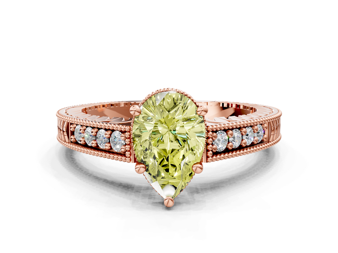 Rose gold Fancy Yellow Pear  Solitaire Pavé Diamond Milgrain Engagement Ring with Four-Prong Setting_3