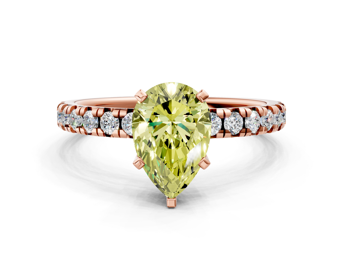 Rose gold Fancy Yellow Pear  Solitaire Pave Diamond Engagement Ring with Four-Prong Setting_264