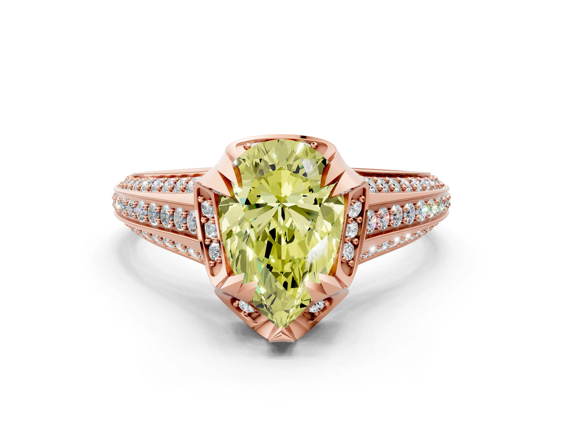 Rose gold Fancy Yellow Pear  Solitaire Pave Split Shank Ring with Four-Prong Setting_111