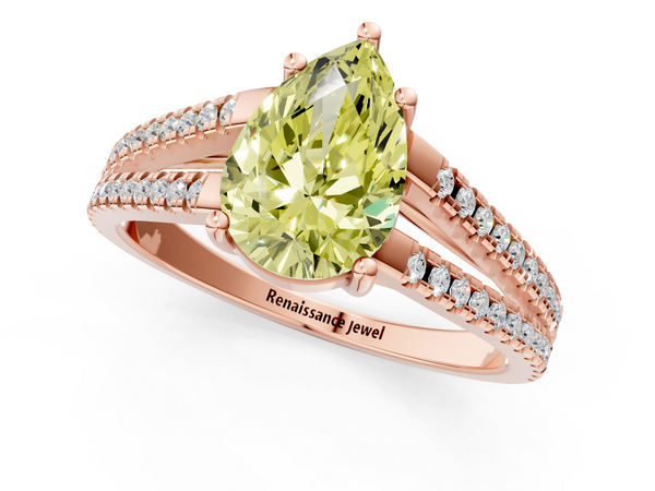 Rose Gold Pear-Shaped Split Shank Solitaire Engagement Ring Setting for Fancy Yellow Center with Double Pave Strands
