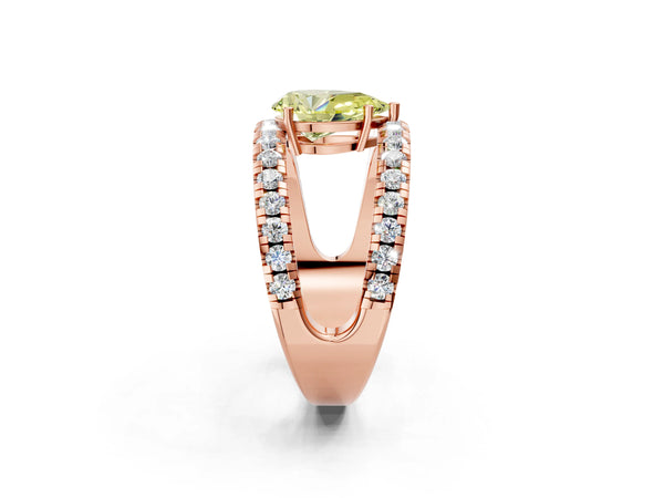 Rose gold Fancy Yellow Pear  Solitaire Split Shank Pave Diamond Ring