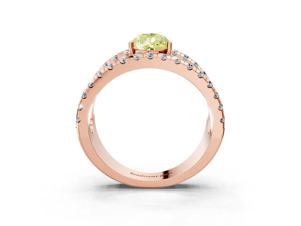 Rose gold Fancy Yellow Pear  Solitaire Split Shank Pave Diamond Ring