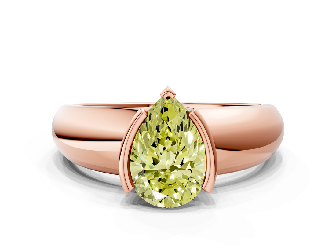 Rose gold Fancy Yellow Pear  Solitaire Tension Set Diamond Ring with Wide Band_37