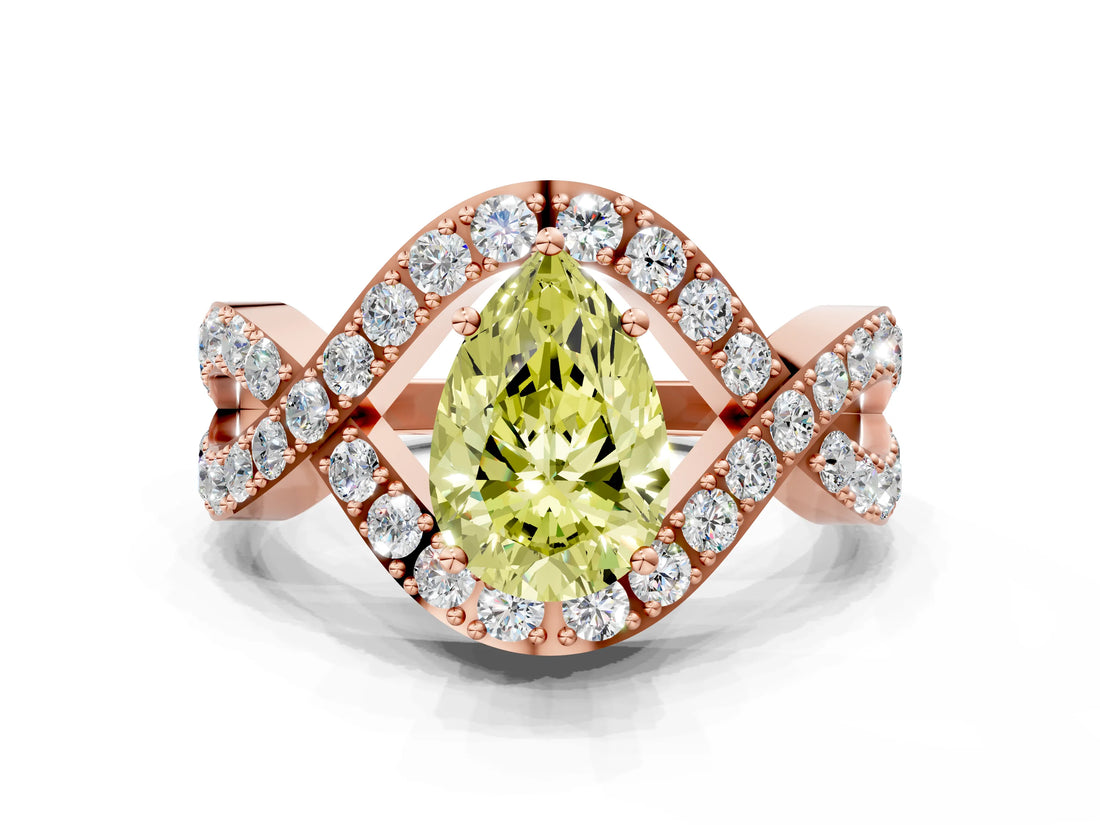 Rose gold Fancy Yellow Pear  Solitaire Twist Band Pavé Diamond Engagement Ring_32