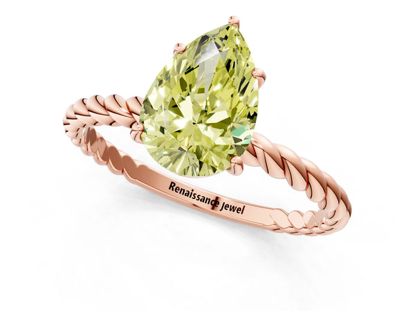 Rose gold Fancy Yellow Pear  Solitaire Twist Band Ring with Four-Prong Setting