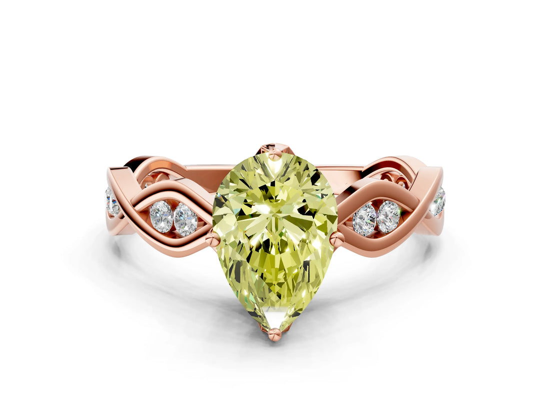 Rose gold Fancy Yellow Pear  Solitaire Twist Band with Leaf Prong Setting 1