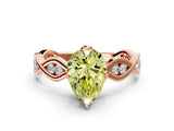 Rose gold Fancy Yellow Pear  Solitaire Twist Band with Leaf Prong Setting 1