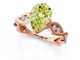 Rose gold Fancy Yellow Pear  Solitaire Twist Band with Leaf Prong Setting 2