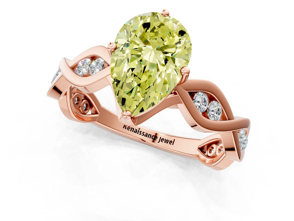 Rose Gold Pear-Shaped Accented Twist Engagement Ring Setting for Fancy Yellow Center